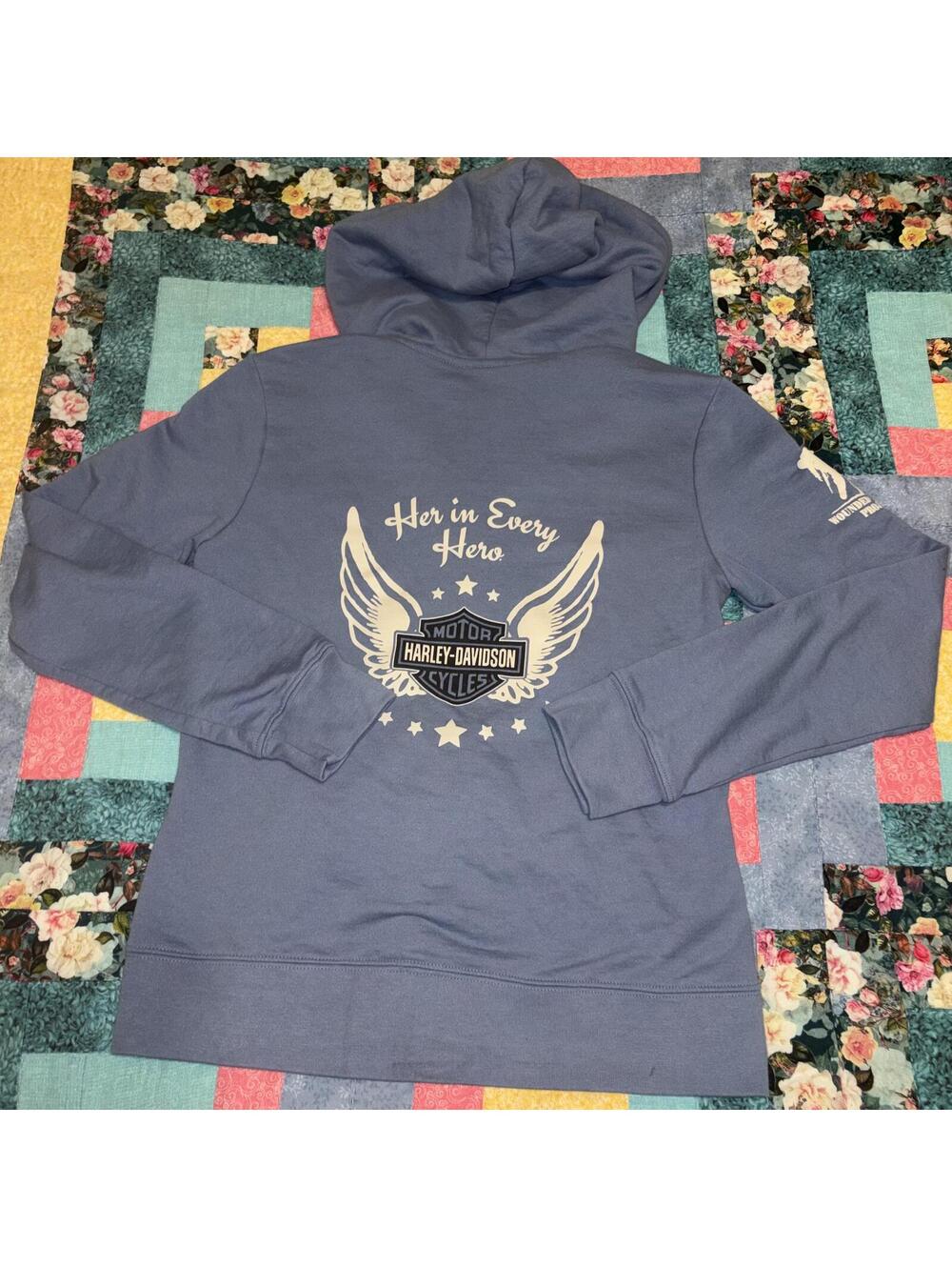 Harley-Davidson Wounded Warrior Project Woman’s Small Blue Hoodie Sweatshirt - Picture 2 of 8